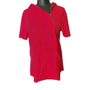 Womens Hudson Outerwear Red Short Sleeve Terry Shirt Hoodie Coverup Size Small